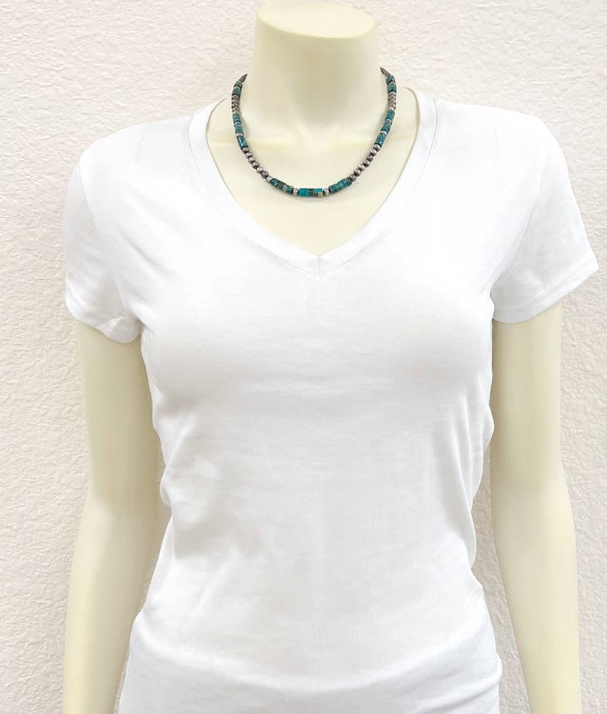 Handmade Gemstone Necklace with Rondelle and Navajo Beads 18 to 23 Inches Long