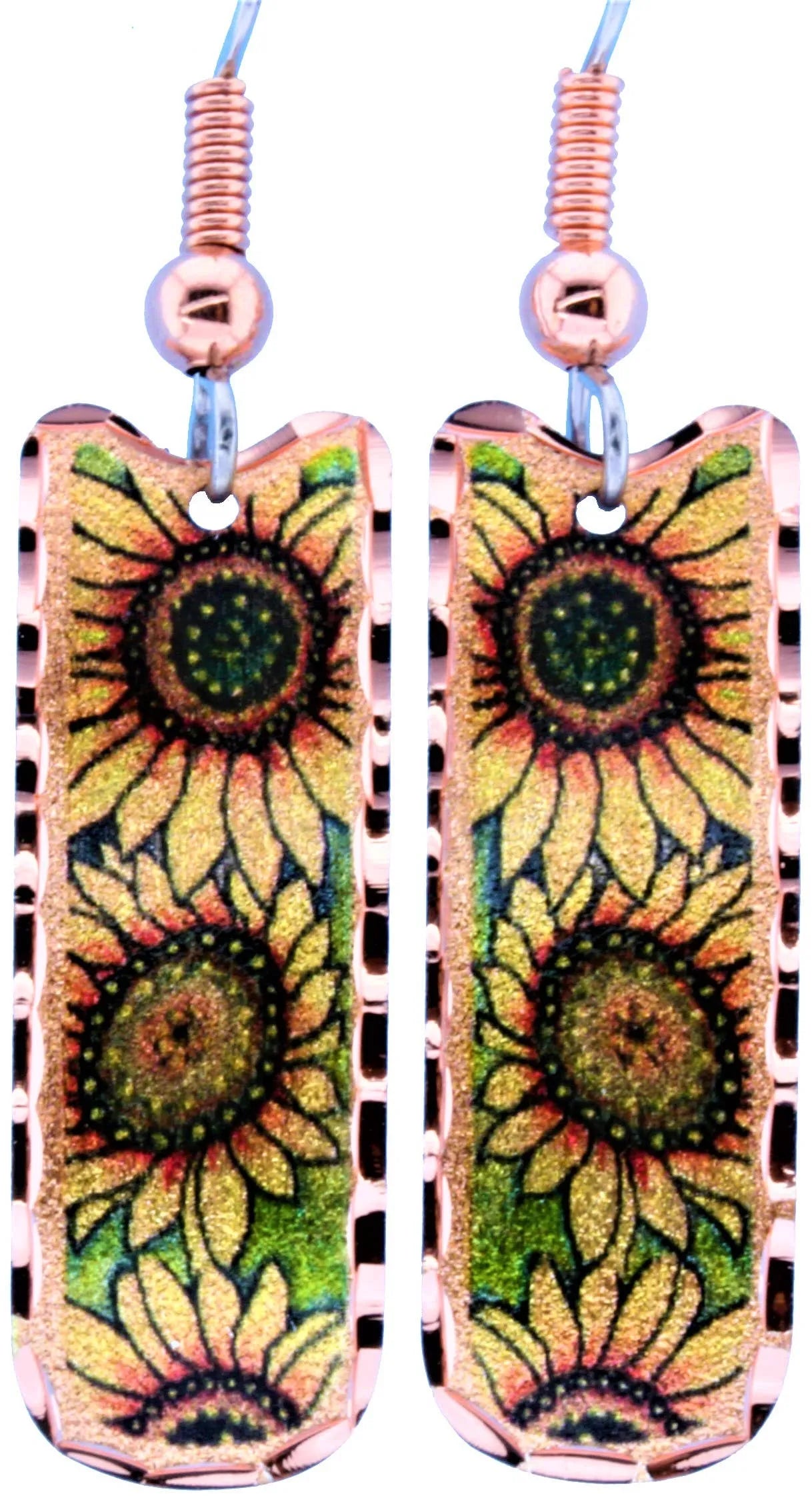 Handcrafted Boho Sunflower Earrings, Diamond Cut Wire Drop Earrings, Gift Box - Silver Elegant