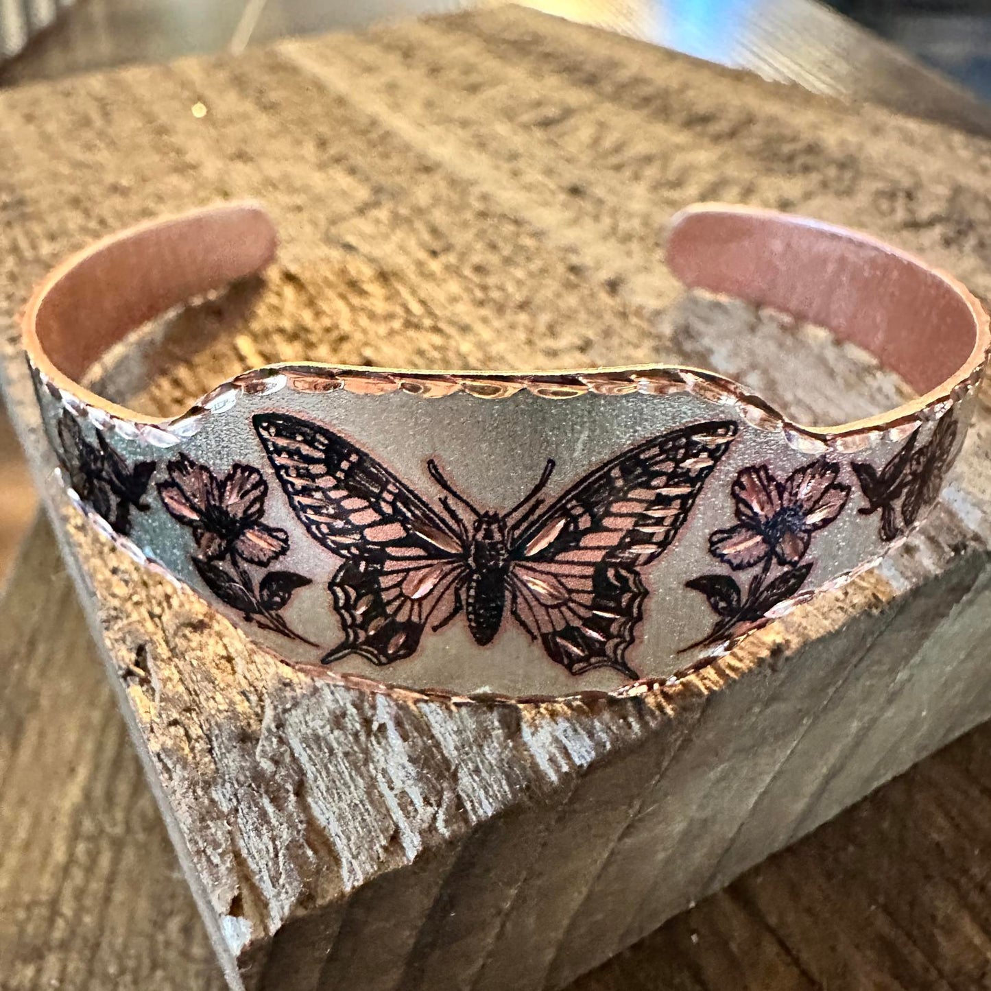 Boho Copper Diamond Cut Elegant Butterfly Cuff Bracelet ,Gift Box