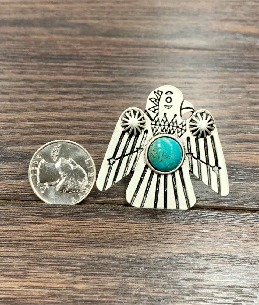 Thunderbird Turquoise Adjustable Ring With Dual Brass Bands