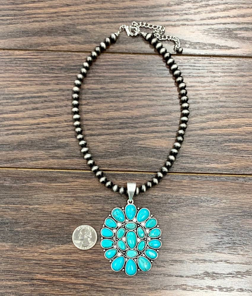 Navajo Turquoise Necklace 16 To 21 Inch 8mm Beads Pendant