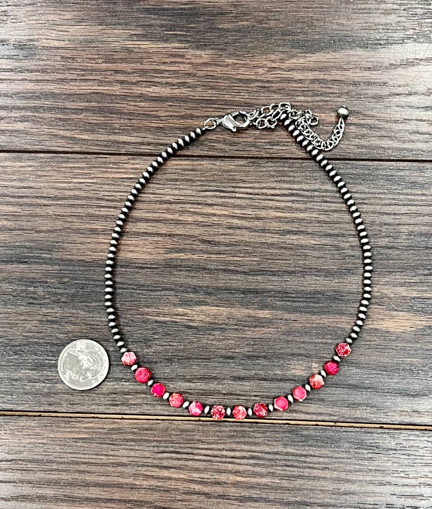 Navajo Hexa Gemstone Necklace 16 Inch Handmade Multi Color Bead Jewelry