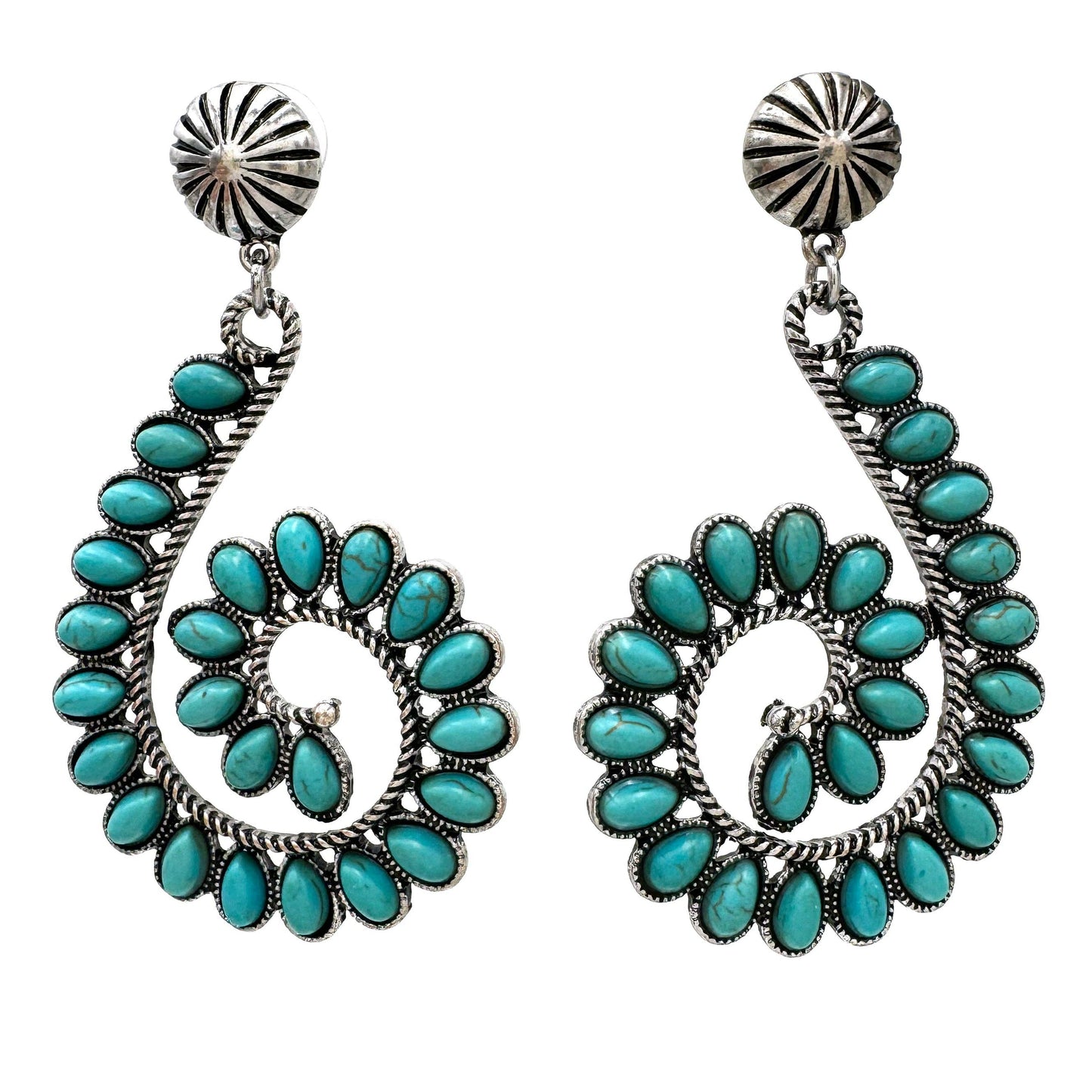 Nature's Embrace Turquoise Spiral Earrings - Silver Elegant