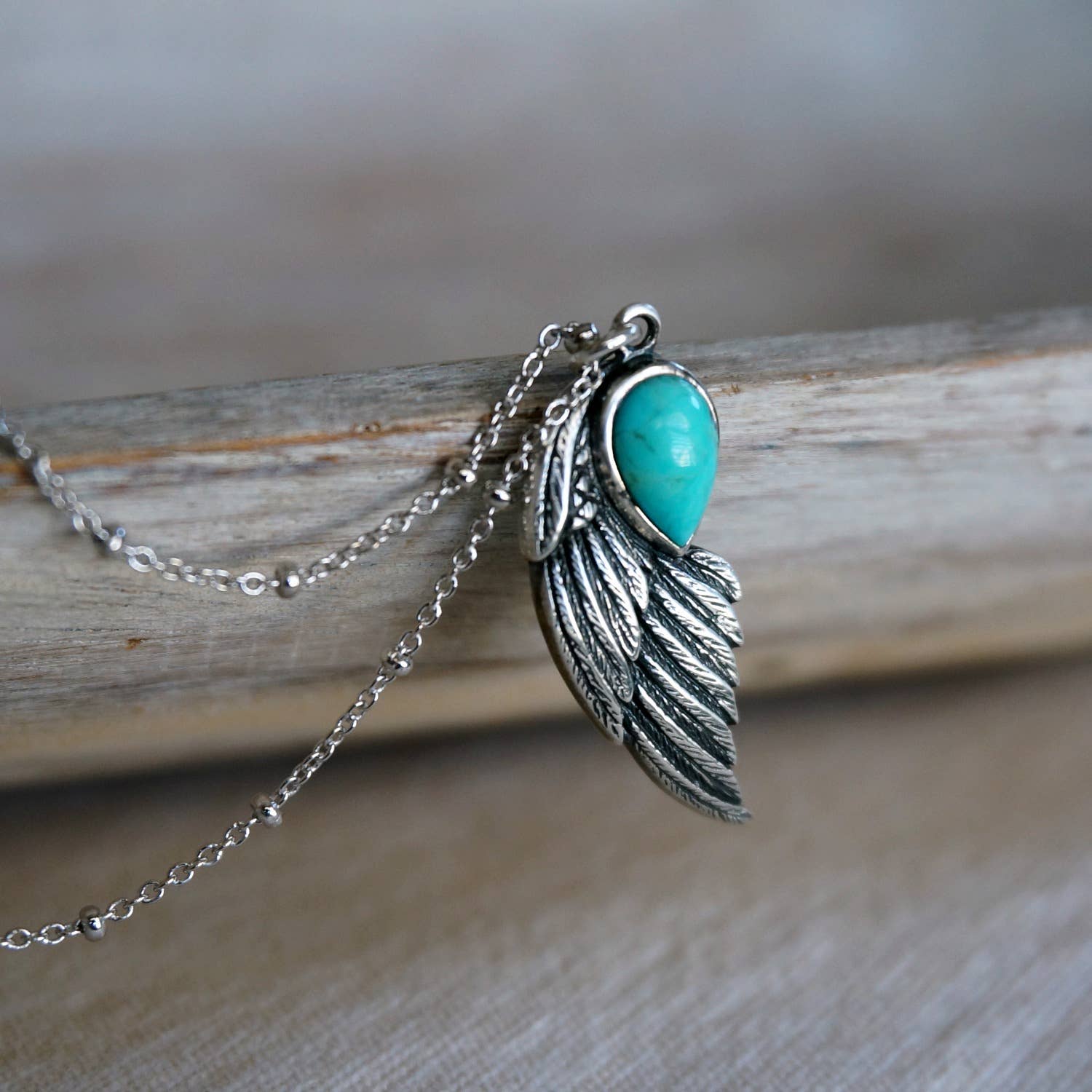 Native American Eagle Turquoise Necklace, Genuine Sterling Silver & Turquoise Stone, Gift Box - Silver Elegant