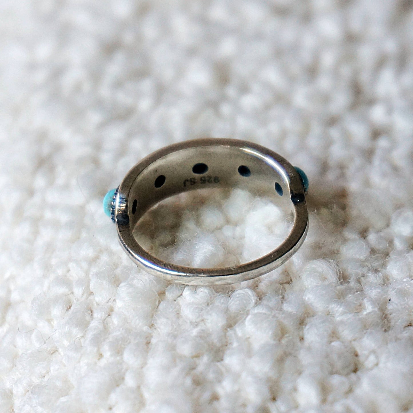 Boho Native American Turquoise Elegance  Adjustable Sterling Silver Ring Band, Gift Box