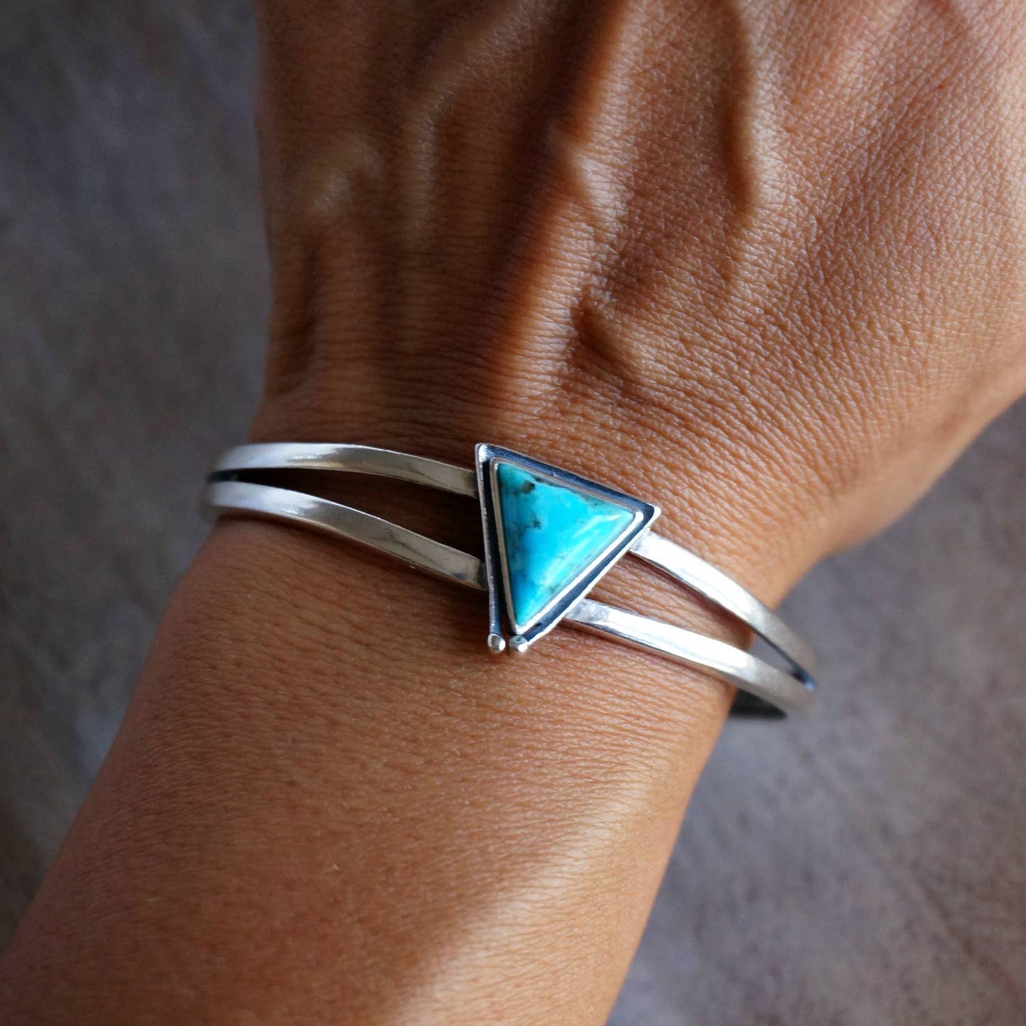 Native American Hanale Cuff Bracelet with Turquoise - Authentic Sterling Silver Bangle in Gift Box - Silver Elegant