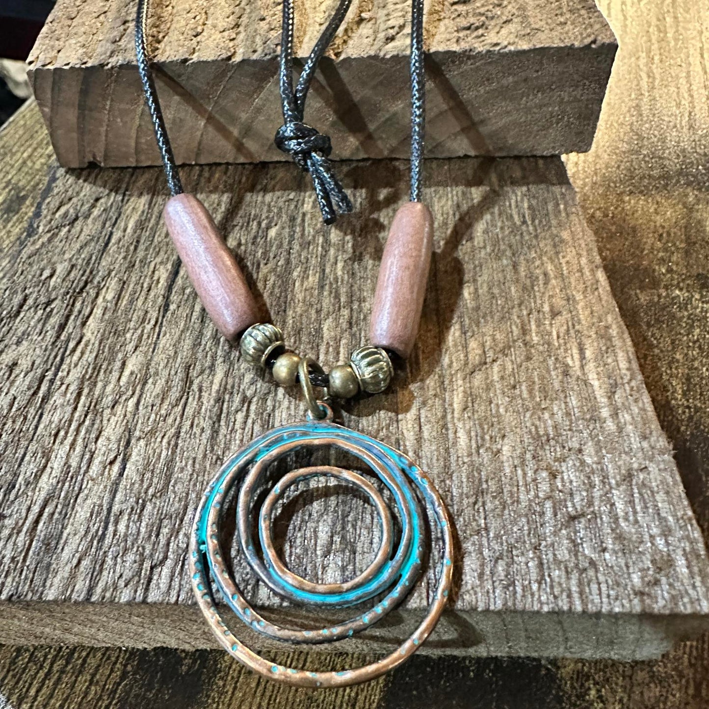 Bohemian Spiral Pendant Necklace with Wooden Beads Gift Box