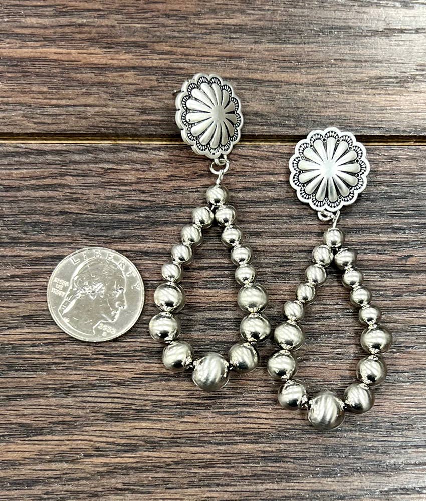 Handmade Graduated Silver Navajo Bead Pearl Post Earrings