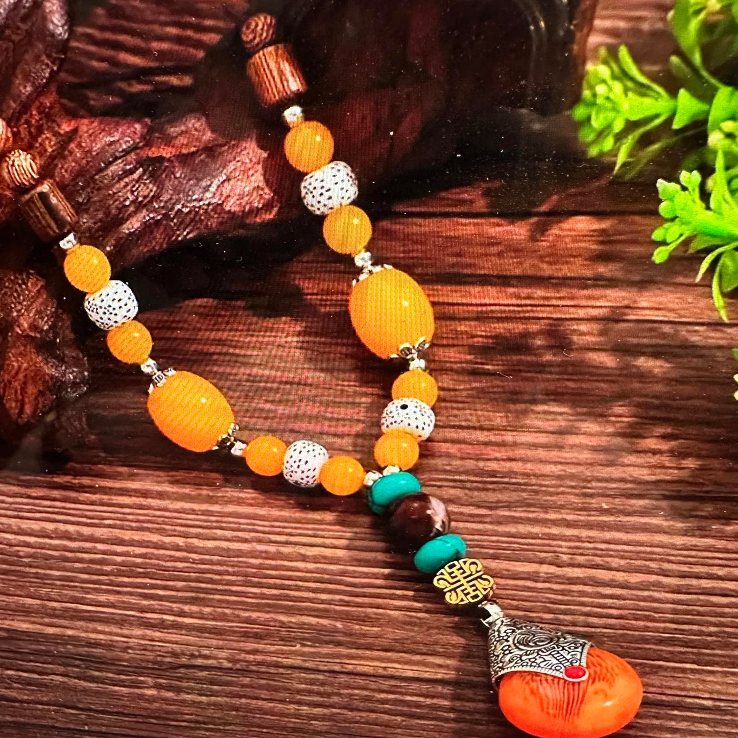 Handcrafted Bohemian Beaded Necklace with Unique Pendant, Gift Box