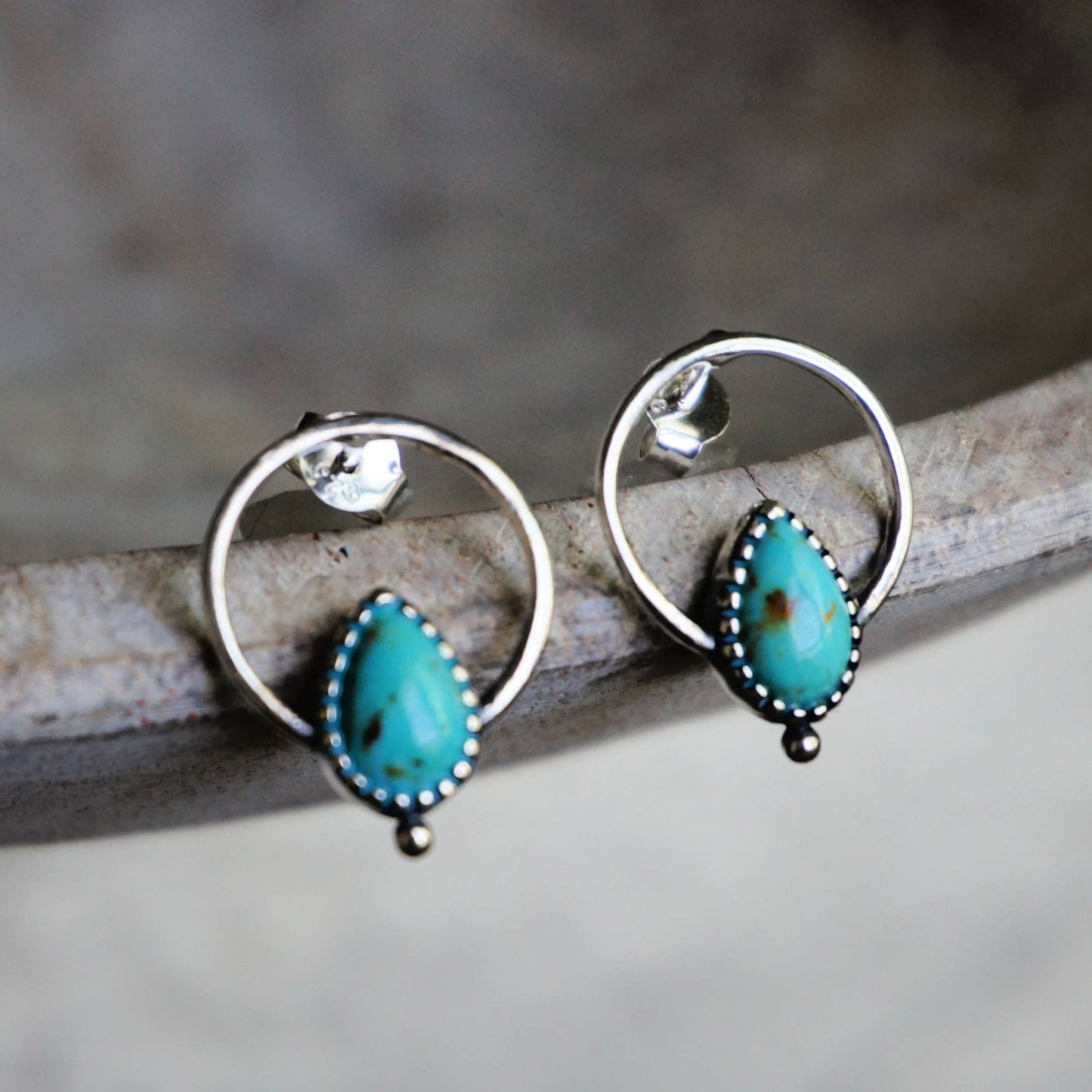 Bohemian Bliss Turquoise Sterling Silver Hoops Stud Earrings, Gift Box