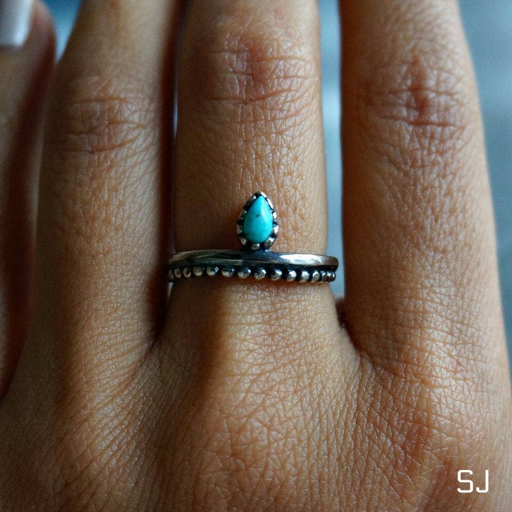 Native American Bipana Turquoise Ring, Genuine Sterling Silver & Turquoise Stone, Gift Box - Silver Elegant