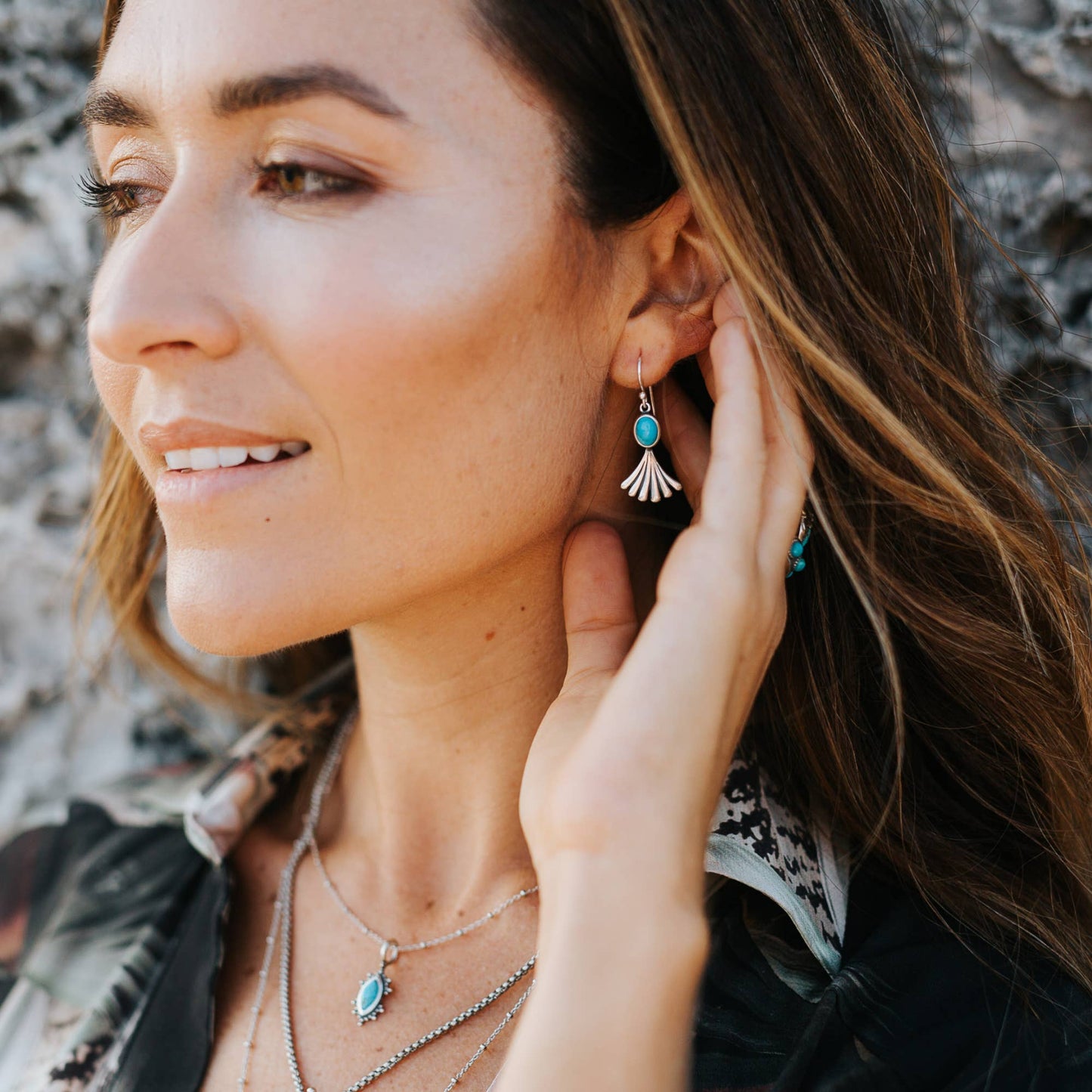 Navajo Prayer Turquoise Dangle Earrings in Sterling Silver, Authentic Gift Box Included - Silver Elegant