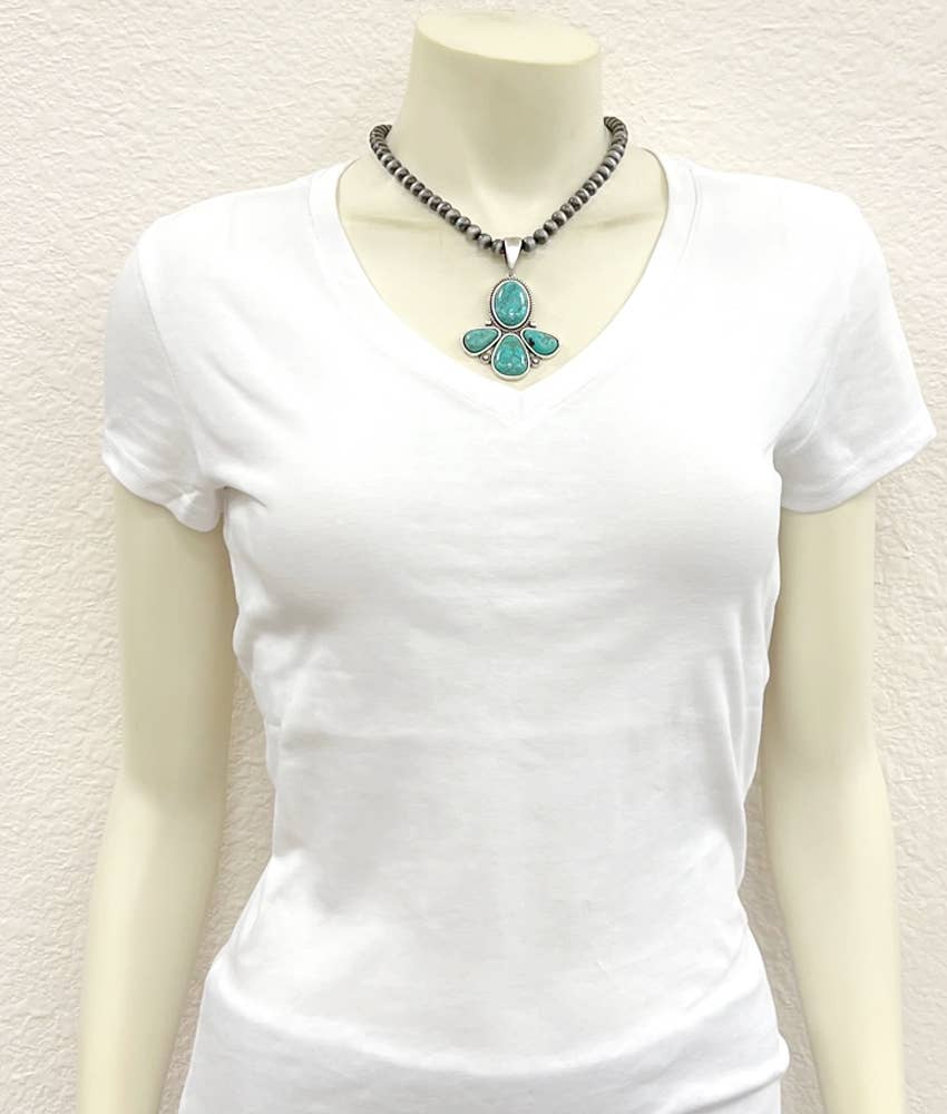 Handmade Navajo Style Turquoise 8mm Necklace With 5 Inch Extender And Large Pendant