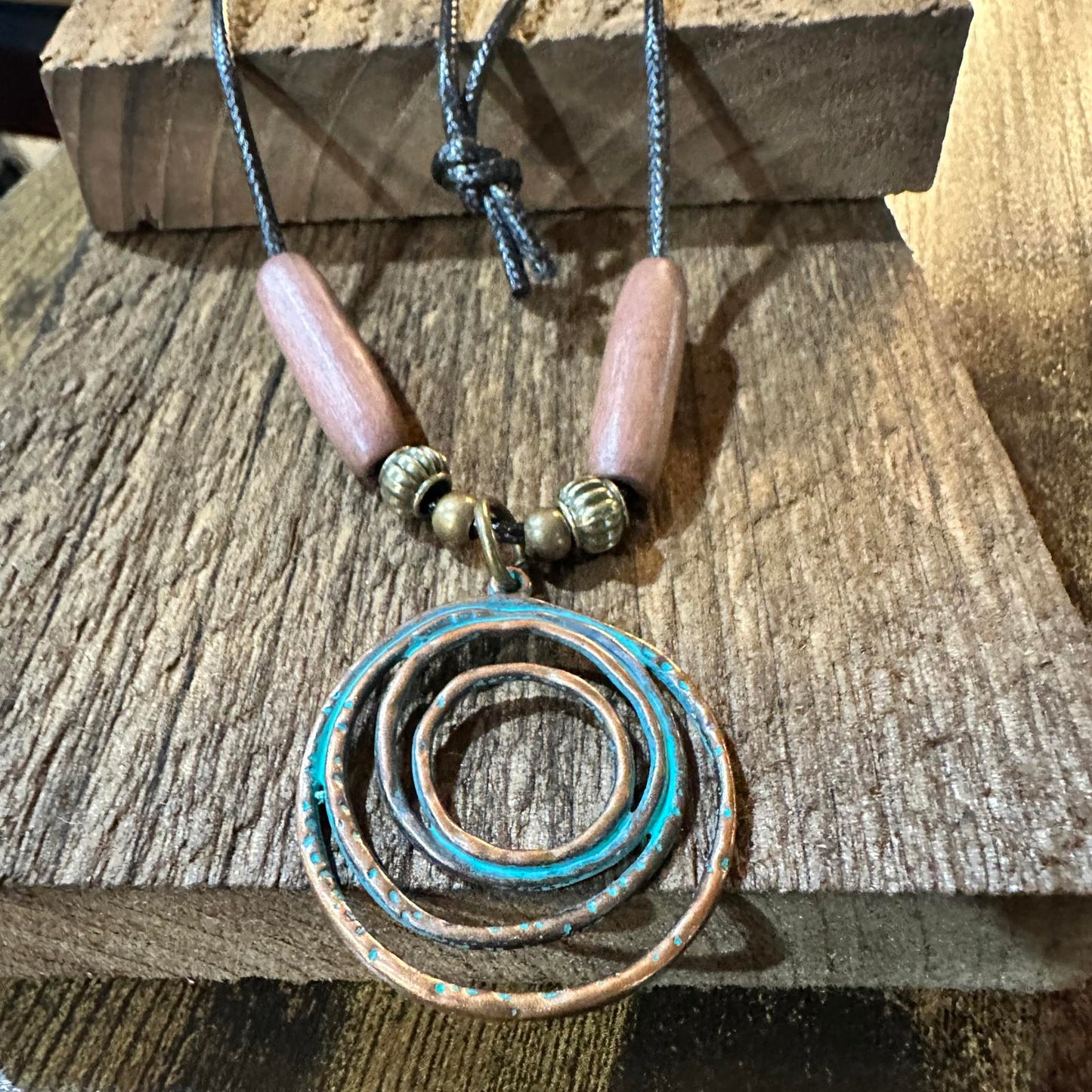 Bohemian Spiral Pendant Necklace with Wooden Beads Gift Box