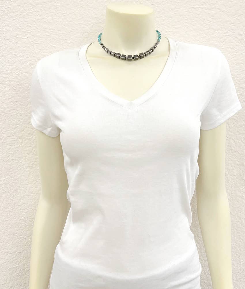 Handmade Square Gemstone And Navajo Bead Necklace 15 To 20 Inches Long