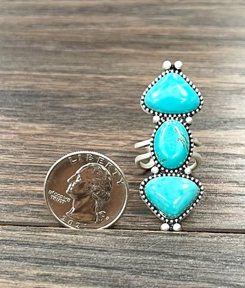 Two Inch Navajo Turquoise Ring Brass Dual Adjustable Band