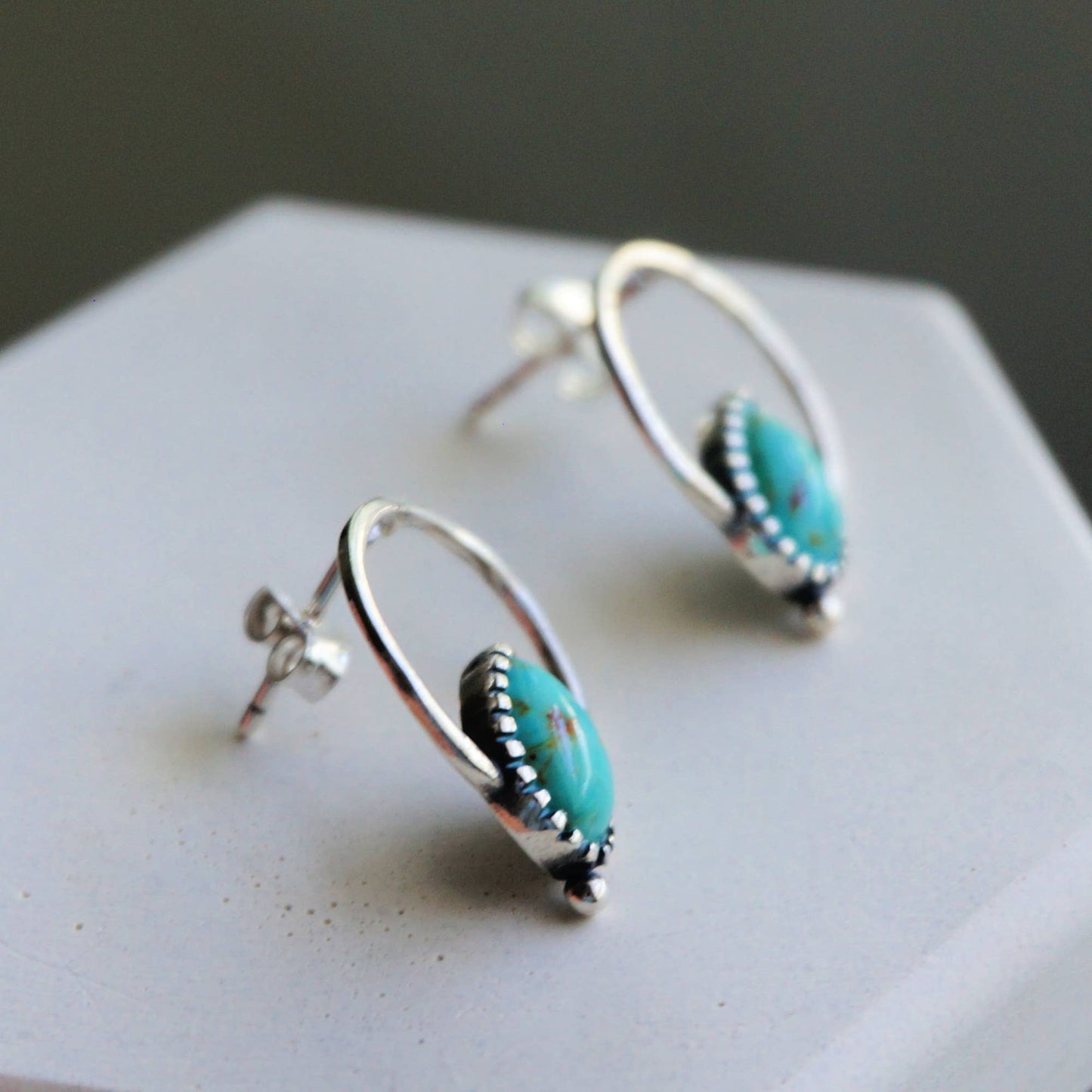 Bohemian Bliss Turquoise Sterling Silver Hoops Stud Earrings, Gift Box