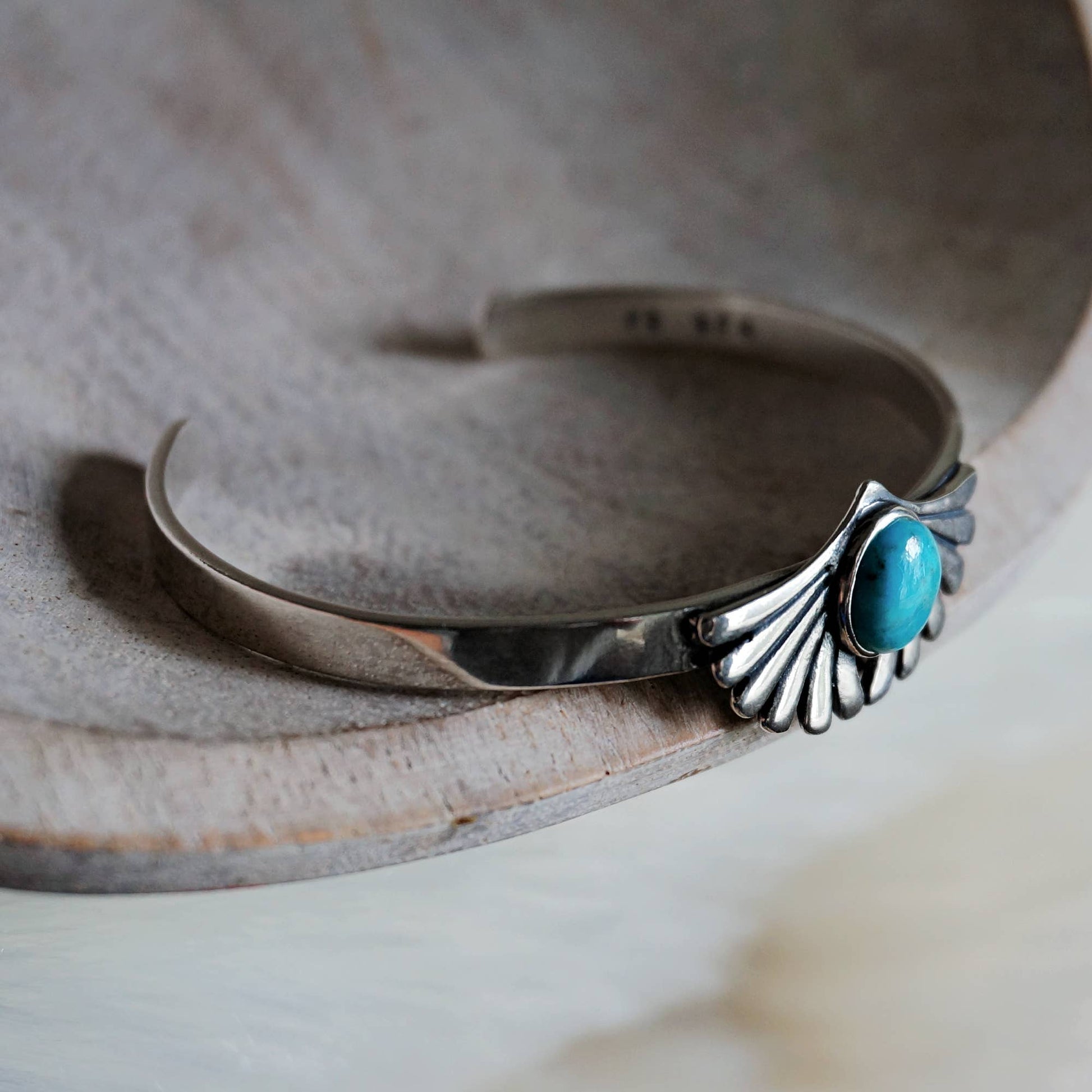 Turquoise Blessing Cuff Bracelet - Authentic Sterling Silver & Native American Heritage Gift - Silver Elegant
