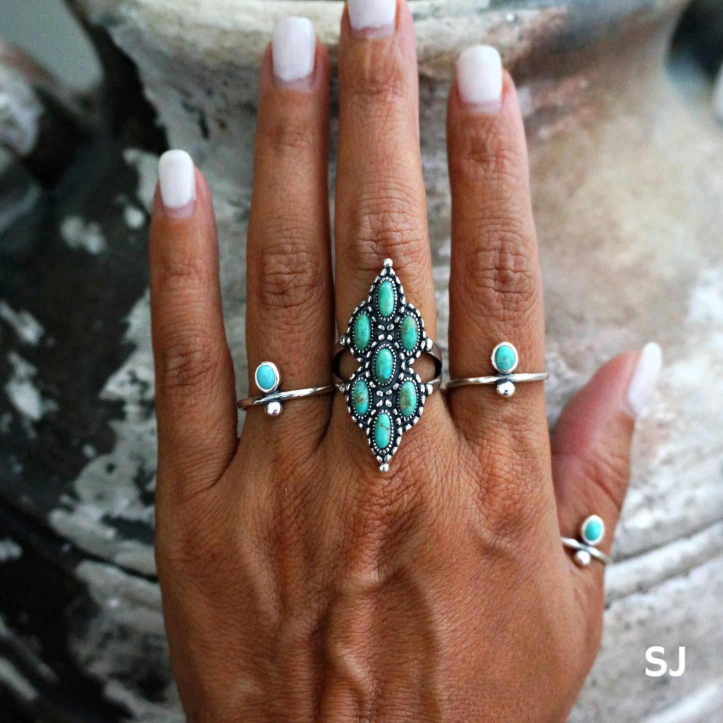 Native American Turquoise Elegance: Adjustable Antique Sterling Silver Ring, Gift Box