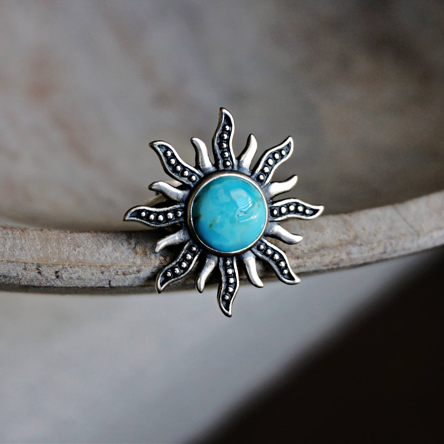 Turquoise Sunburst Cuff Ring in Sterling Silver - Native American Inspired Statement Jewelry, Gift-Ready Boxed - Silver Elegant