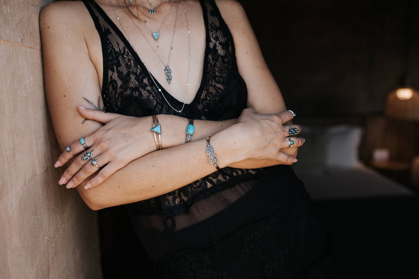 Native American Hanale Cuff Bracelet with Turquoise - Authentic Sterling Silver Bangle in Gift Box - Silver Elegant