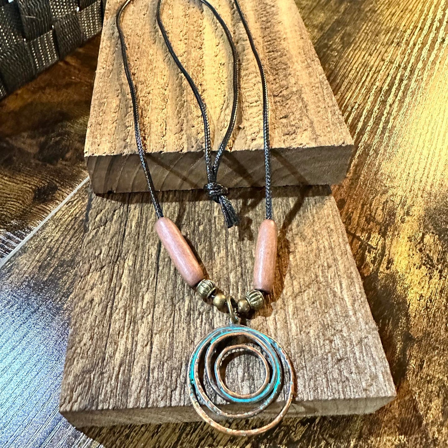 Bohemian Spiral Pendant Necklace with Wooden Beads Gift Box