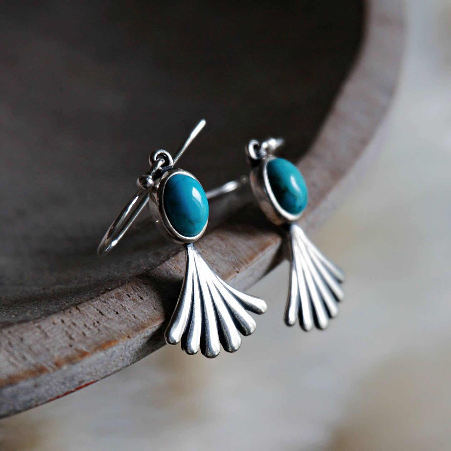 Navajo Prayer Turquoise Dangle Earrings in Sterling Silver, Authentic Gift Box Included - Silver Elegant
