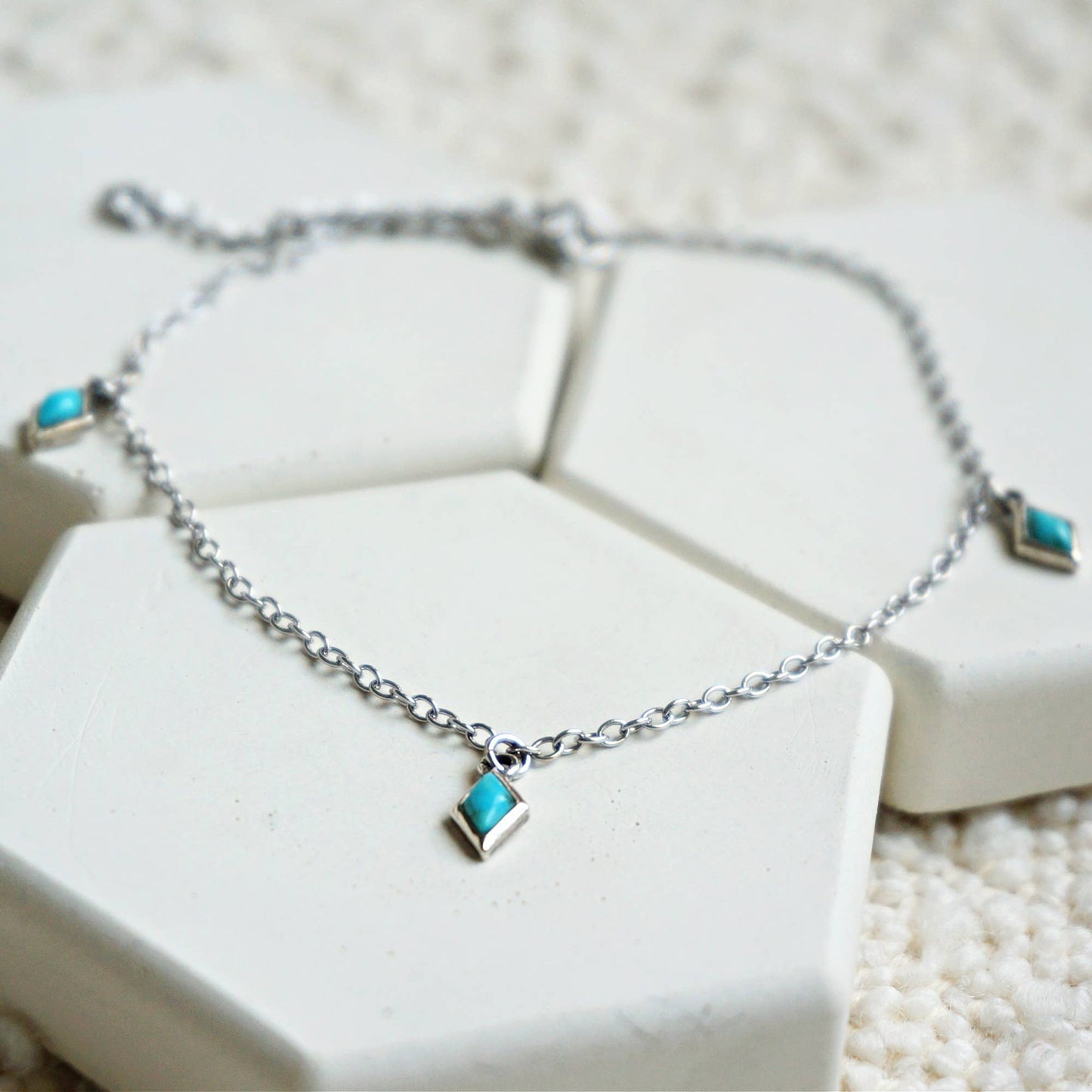 Sterling Silver Native American Turquoise Anklet - Adjustable & Gift-Ready - Silver Elegant