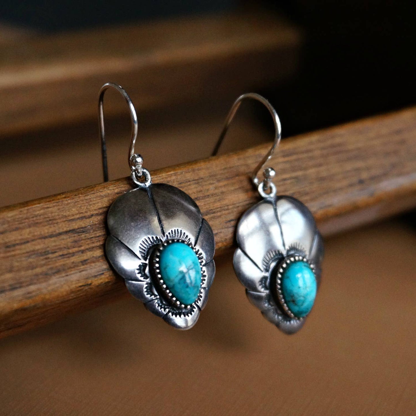 Native American Turquoise Dreamcatcher Wire Drop Earrings in Sterling Silver, Gift Box