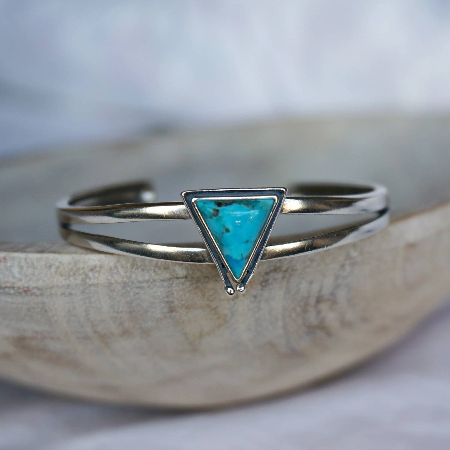 Native American Hanale Cuff Bracelet with Turquoise - Authentic Sterling Silver Bangle in Gift Box - Silver Elegant
