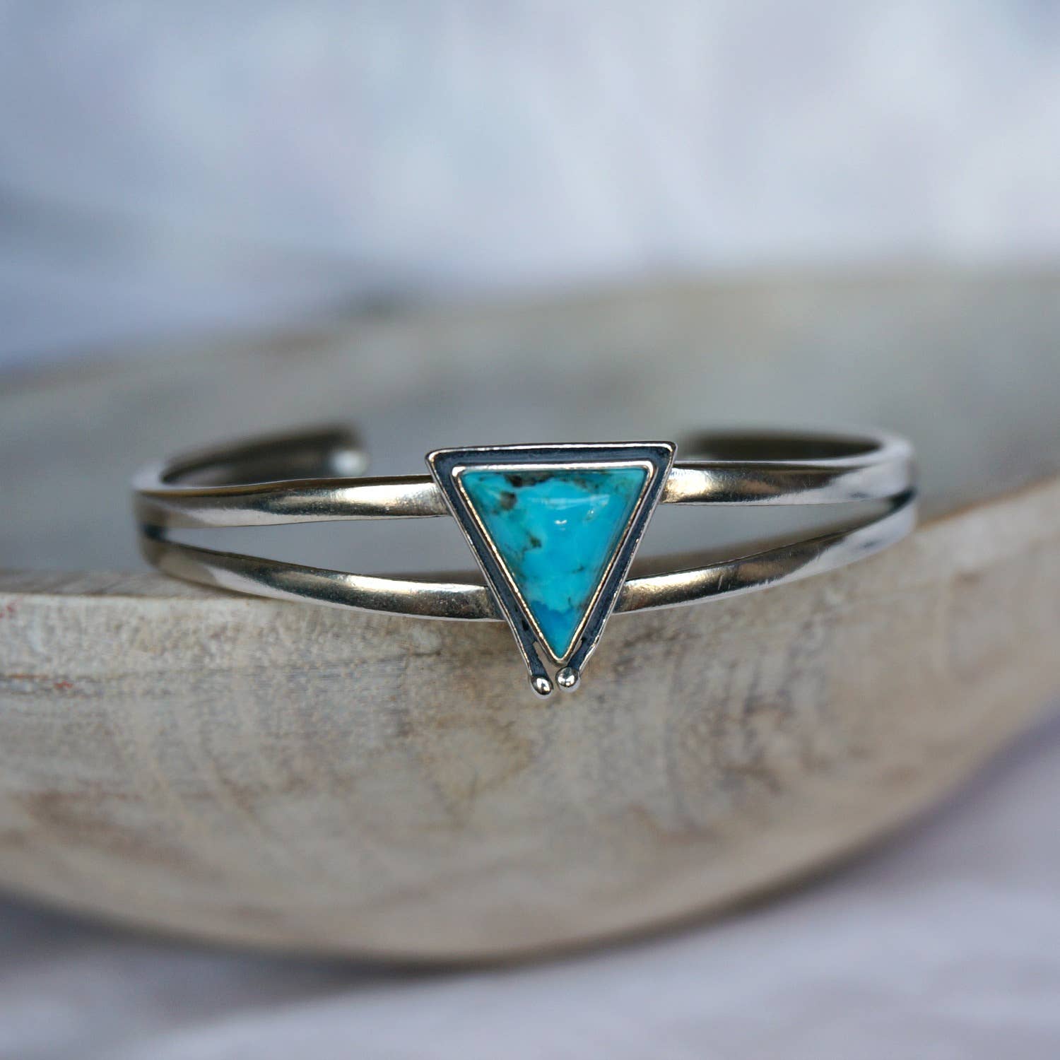 Native American Hanale Cuff Bracelet with Turquoise - Authentic Sterling Silver Bangle in Gift Box - Silver Elegant