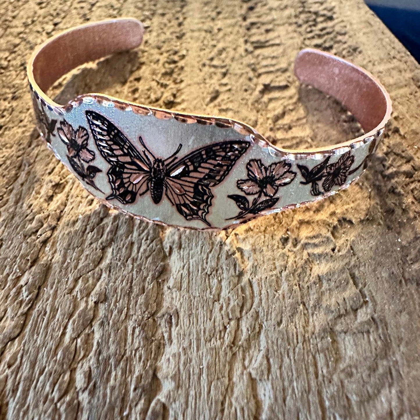 Boho Copper Diamond Cut Elegant Butterfly Cuff Bracelet ,Gift Box