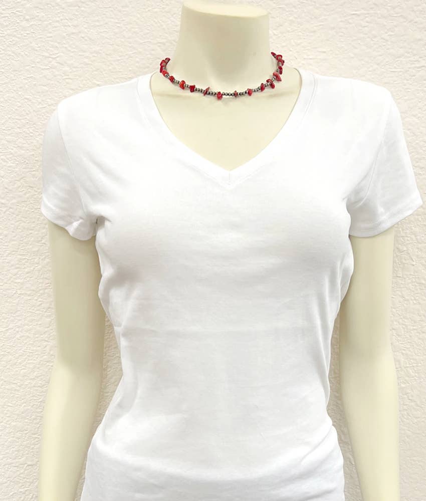 Handmade Navajo Bead and Coral Chip Stone Necklace 16 to 21 Inches Long