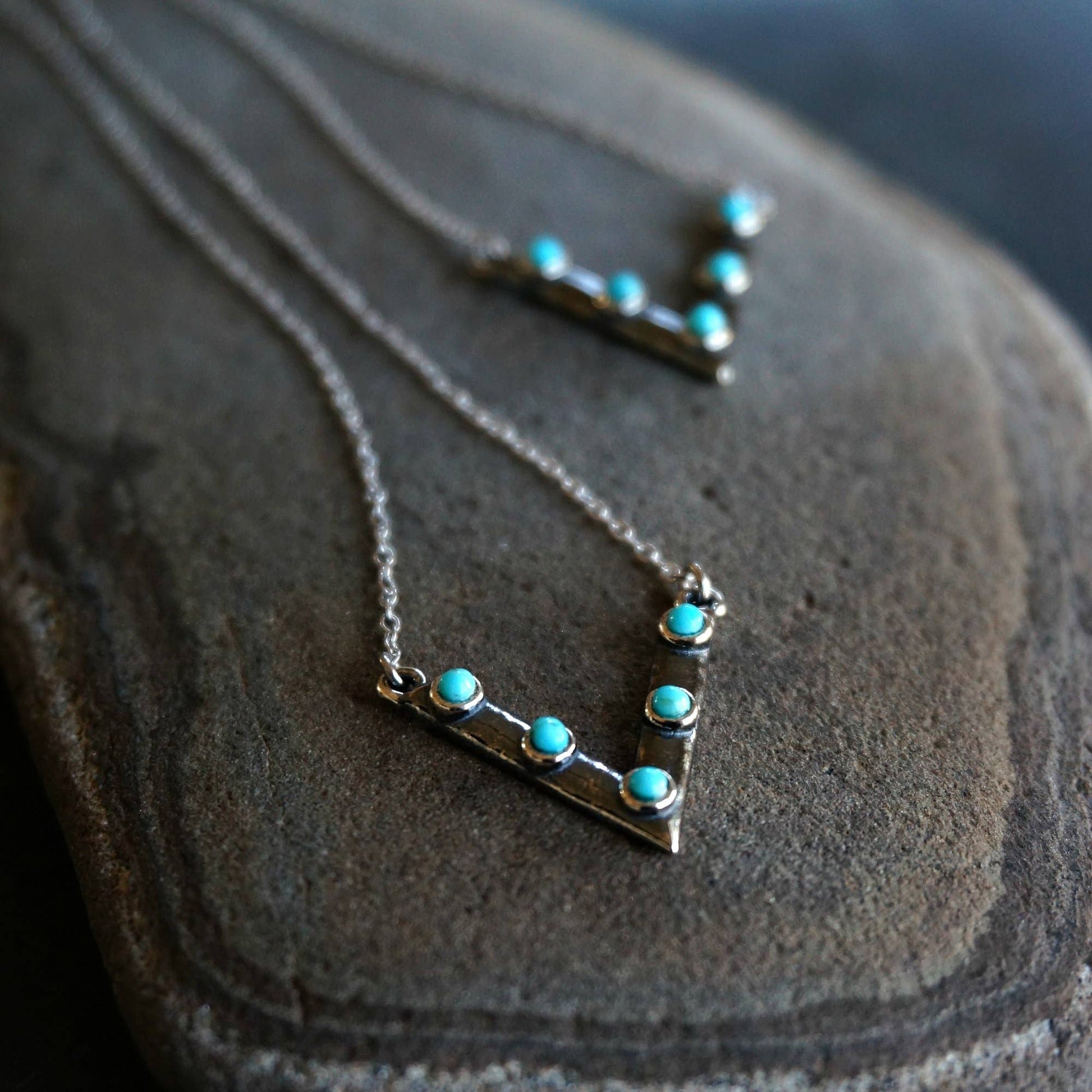 Native American Triangular Turquoise Pendant Necklace in Sterling Silver, Gift-Ready Boxed - Silver Elegant