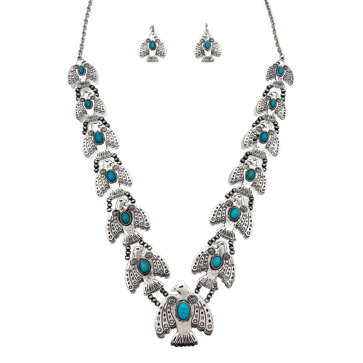 Turquoise Thunderbirds Charm Jewelry Set - Silver Elegant