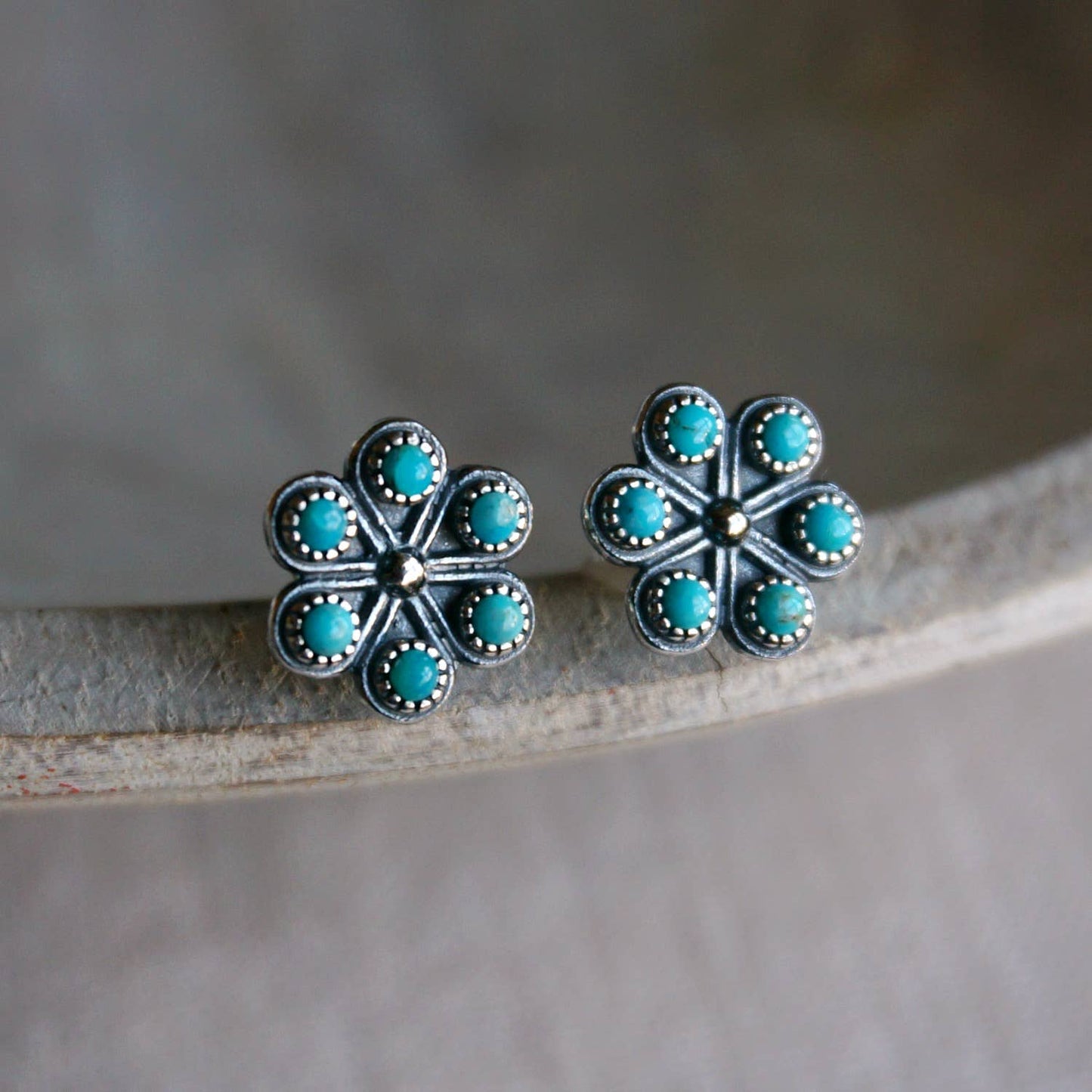 Iris Blossom Turquoise Silver Studs