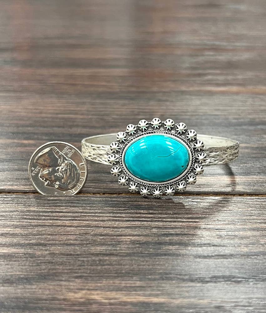 Navajo Turquoise Cuff Bracelet Natural Stone Antique Silver Plate