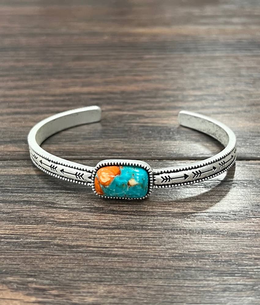Gemstone Cuff Bracelet in Antique Silver Finish, Southwestern Cowgirl Bangle, Ships in Gift Box