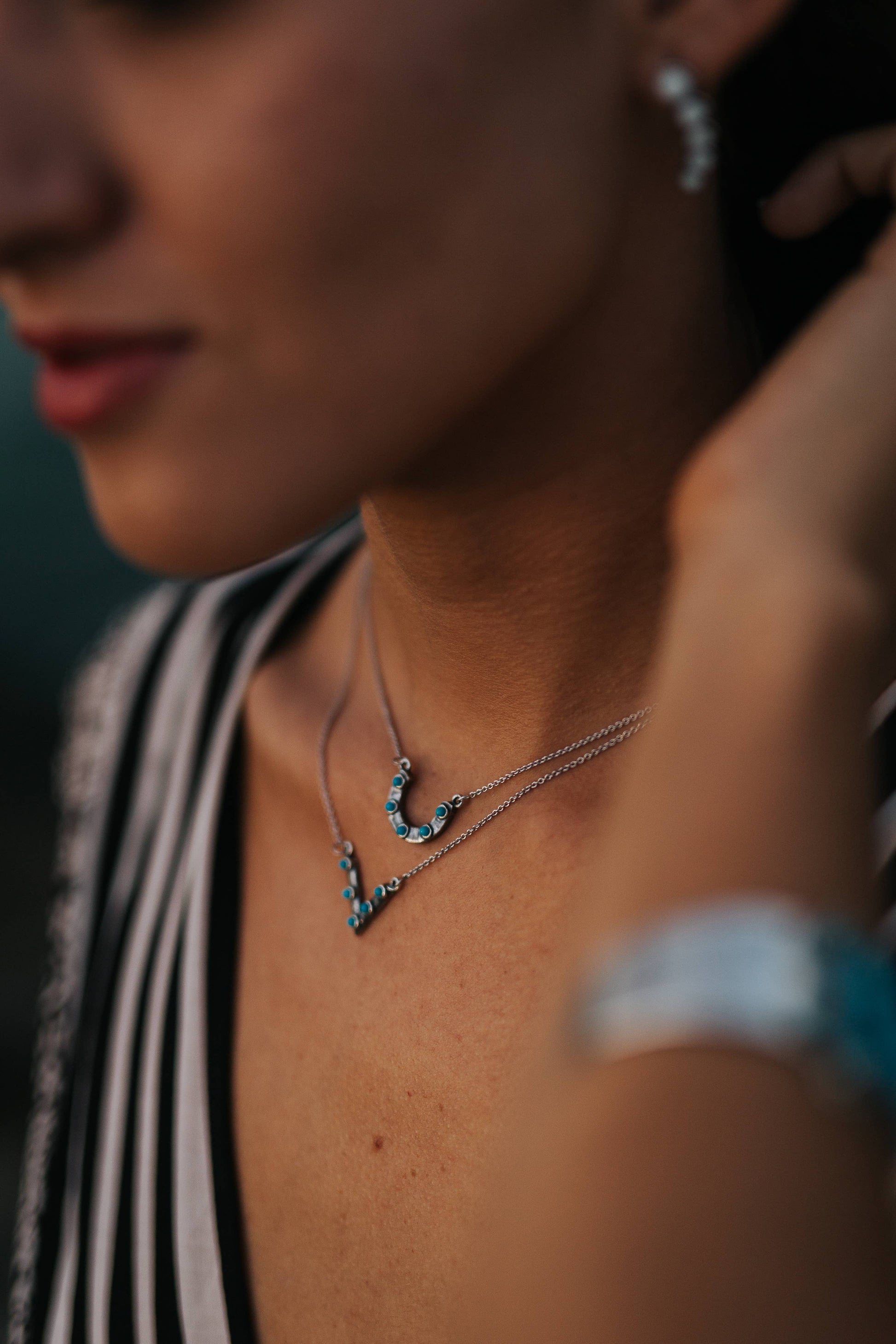 Native American Triangular Turquoise Pendant Necklace in Sterling Silver, Gift-Ready Boxed - Silver Elegant