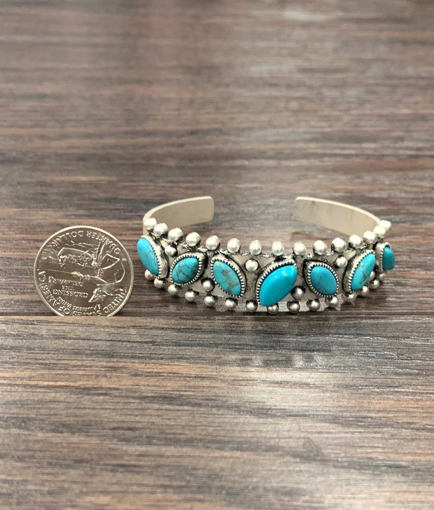 Navajo Turquoise Natural Stone Cuff Bracelet Antique Silver Plate
