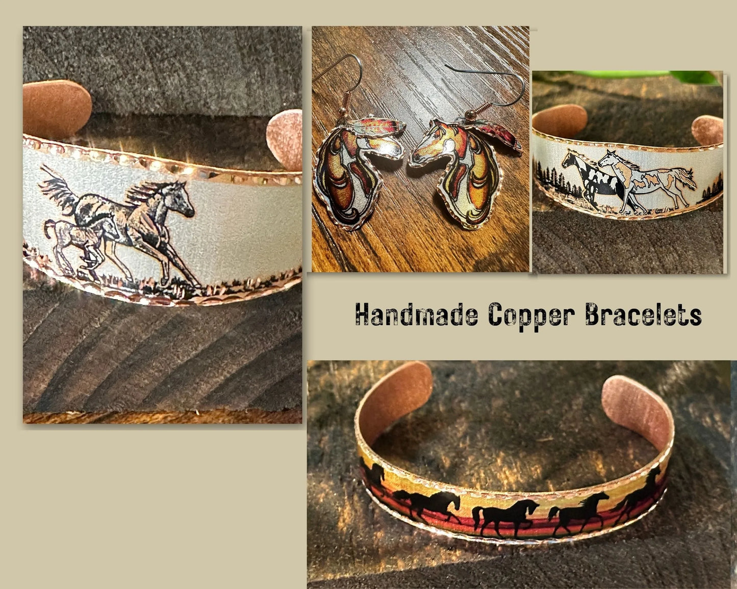 Handmade Boho Estuarian Cuff Bracelet, Horse and Pony Wide Cuff Bracelet, Gift Box - Silver Elegant