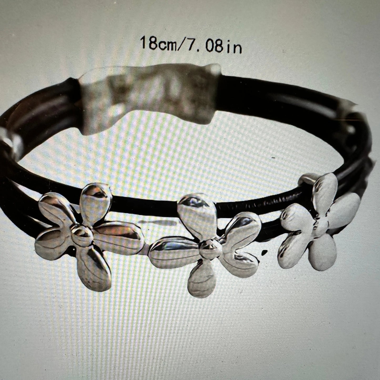 Handcrafted Boho Western Black Vintage Hippie Flower Leather String Bracelet, Gift Box - Silver Elegant