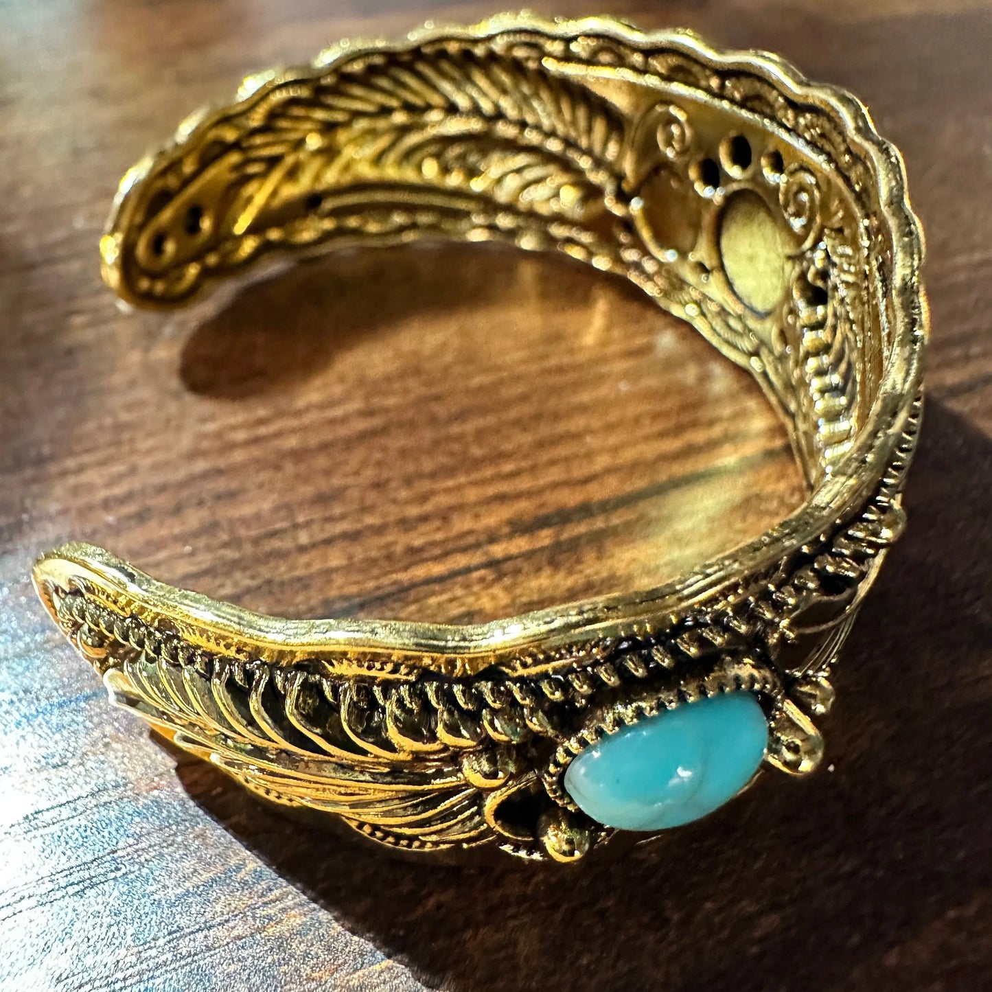 Handcrafted Boho Native American Bracelet, Gold Plated Turquoise and Coral Stone Cuff, Gift Box - Silver Elegant
