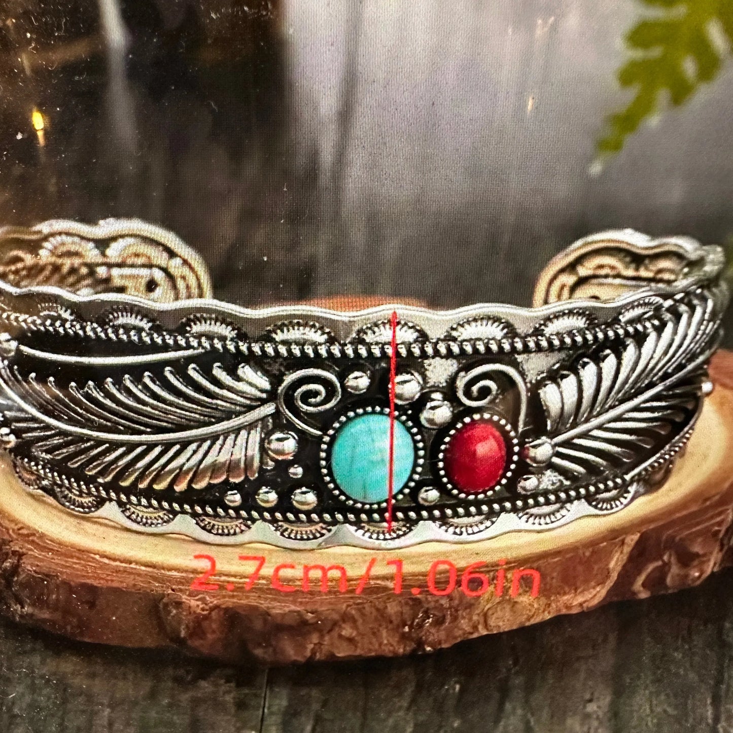 Handcrafted Boho Native American Turquoise Coral Stone Bracelet, Gift Box - Silver Elegant