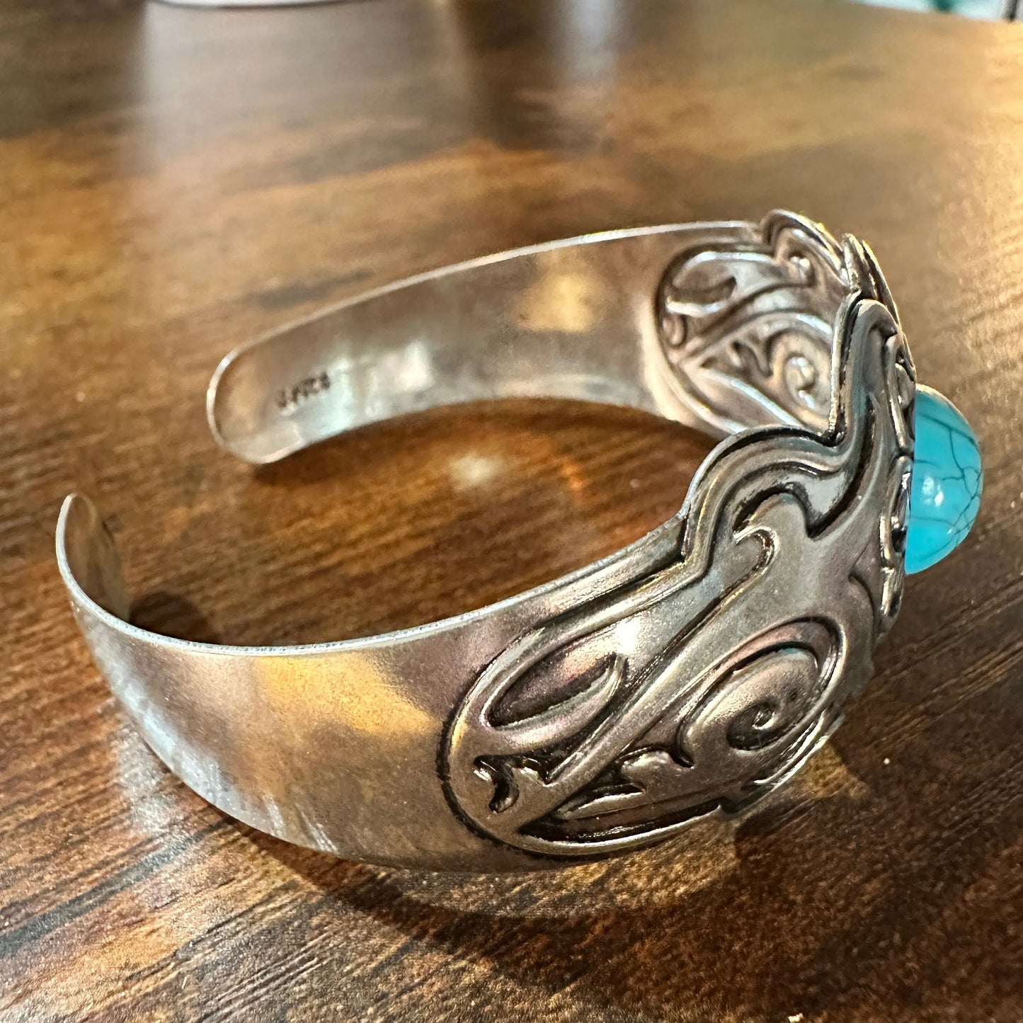 Handcrafted Boho Western Turquoise Stone Lace Bracelet, Gift Box - Silver Elegant