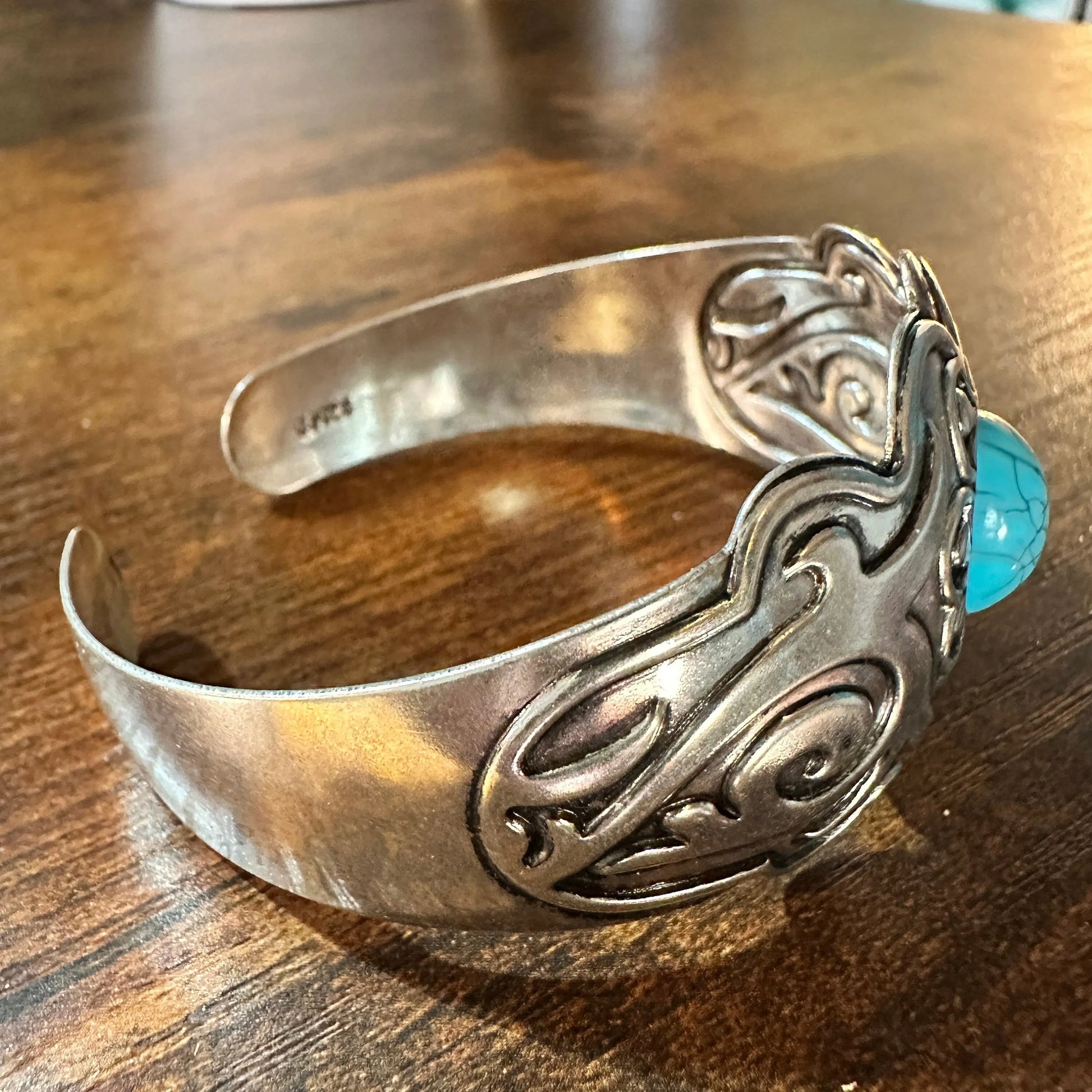 Handcrafted Boho Western Turquoise Stone Lace Bracelet,  Gift Box - Silver Elegant