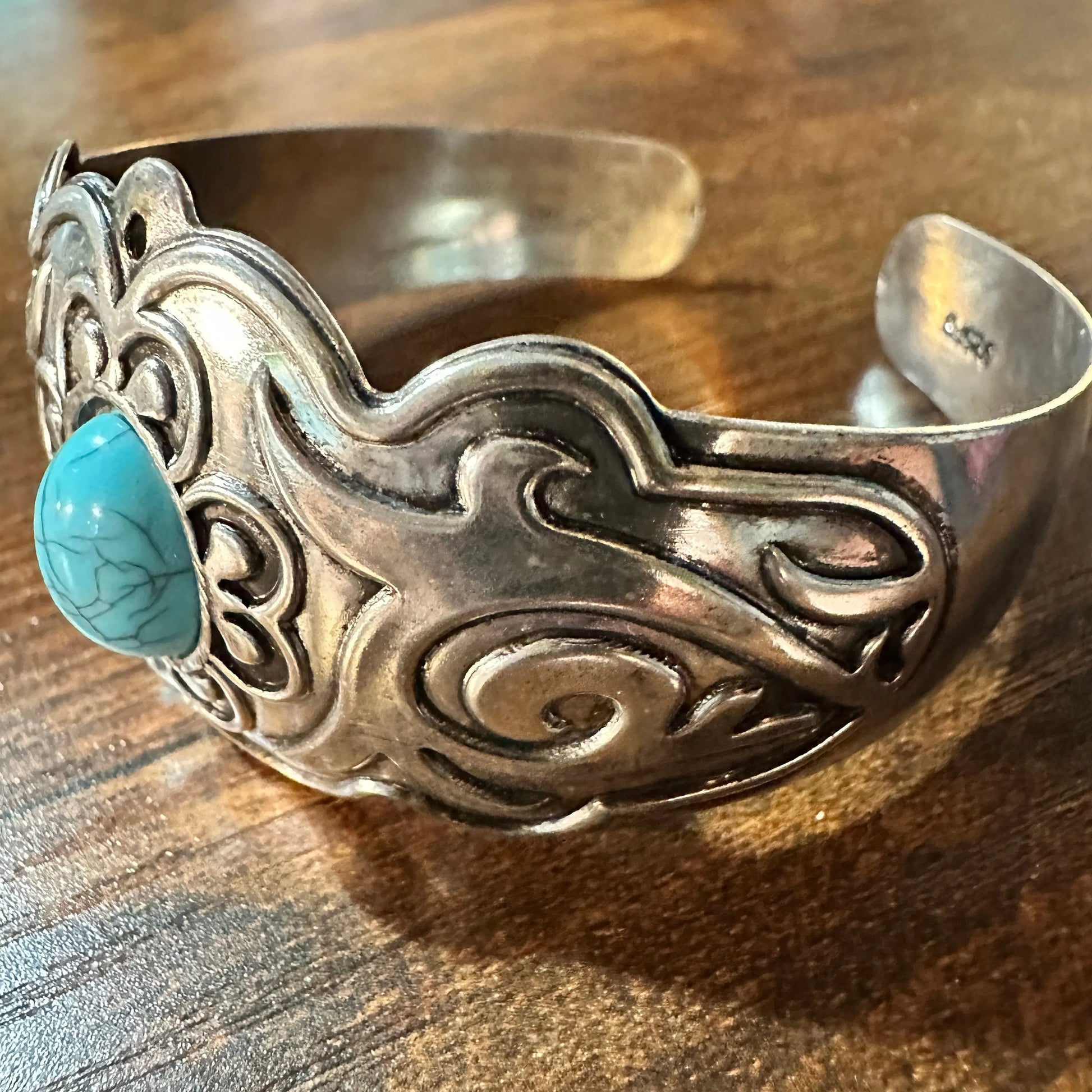 Handcrafted Boho Western Turquoise Stone Lace Bracelet,  Gift Box - Silver Elegant