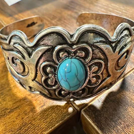 Handcrafted Boho Western Turquoise Stone Lace Bracelet,  Gift Box - Silver Elegant