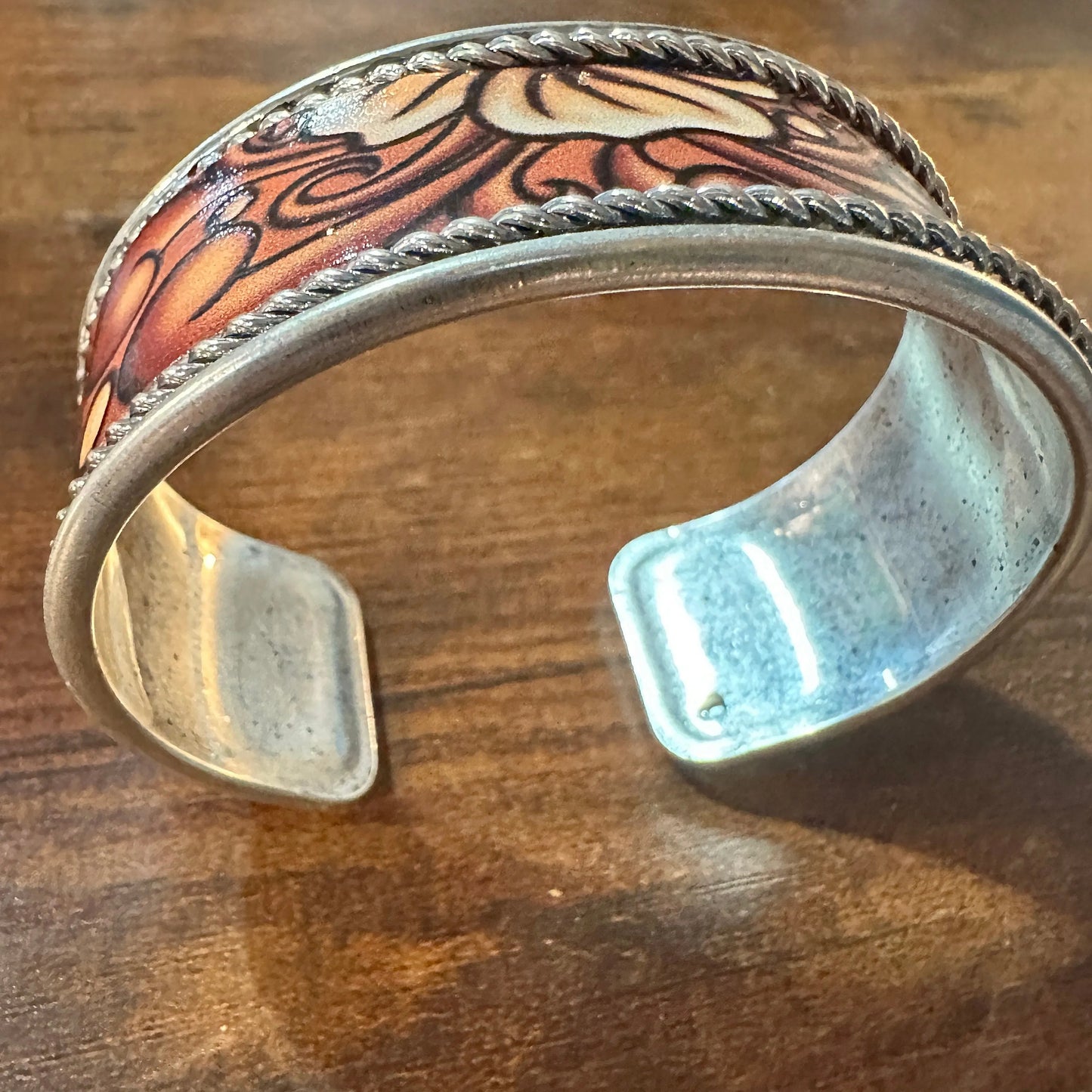 Handcrafted Boho Western Floral Scroll Lace Wide Cuff Bracelet, Gift Box - Silver Elegant