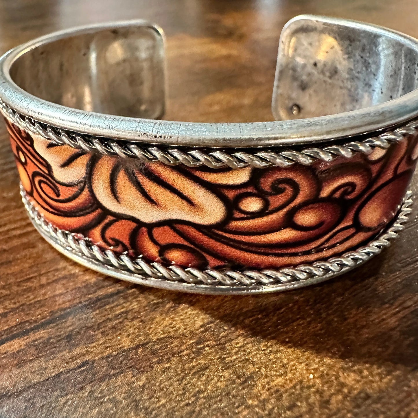 Handcrafted Boho Western Floral Scroll Lace Wide Cuff Bracelet, Gift Box - Silver Elegant